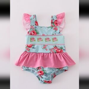 Floral Pink and Blue Kids Swimwear Size 5t